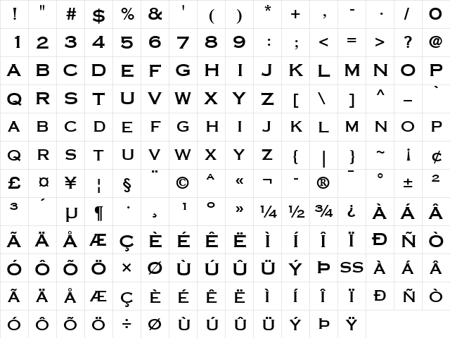 Copperplate LT 31ab Regular  glyph index