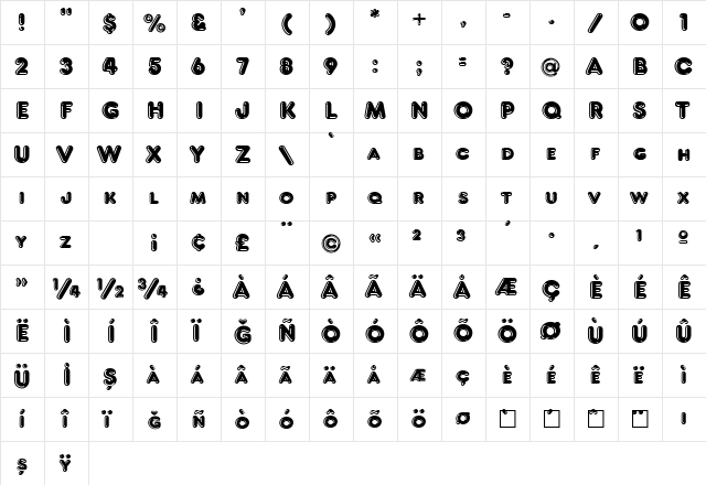 Frankfurter Hlt Regular  glyph index