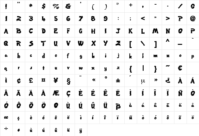 Getaway Regular  glyph index