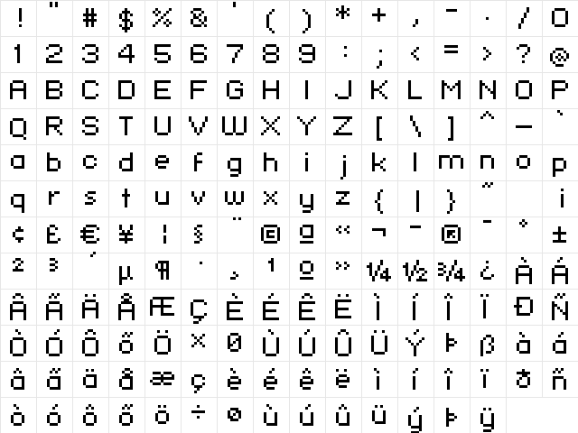 standard 07_54 Regular  glyph index