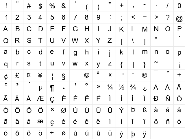 Communication41 Regular  glyph index