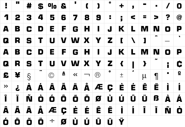 Micro TechnicBold  glyph index
