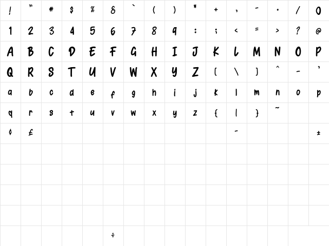 Gealliea Regular  glyph index