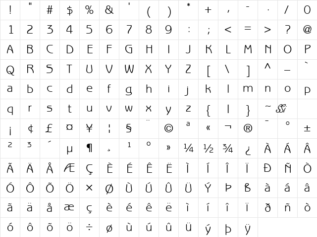 Express Deco GothicLight SSi Book  glyph index