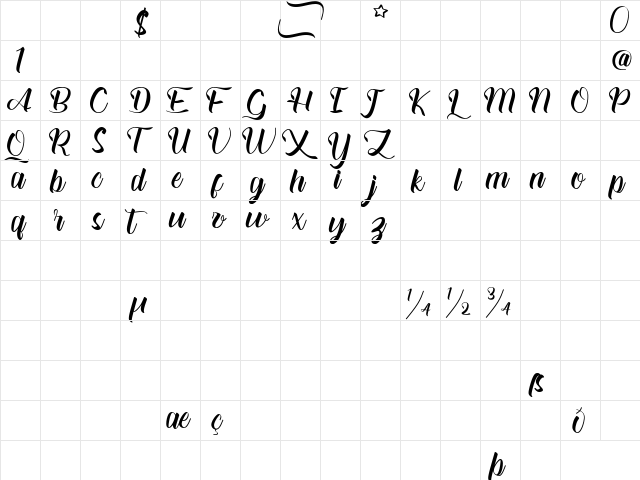 Alloefira free for personal Regular  glyph index