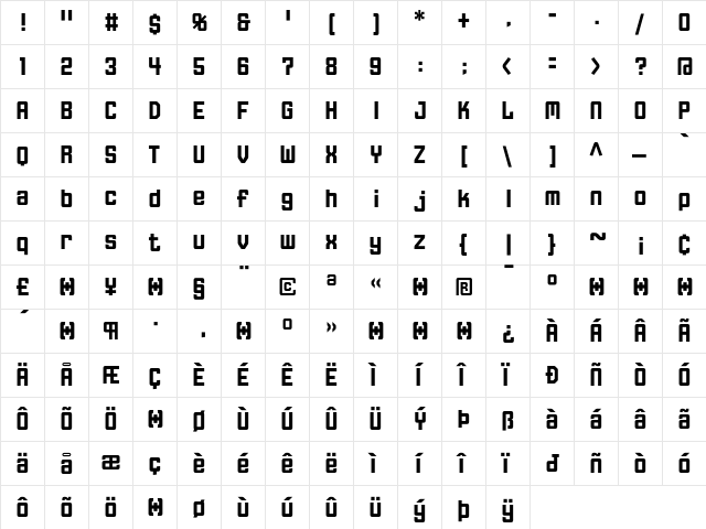 FFGothic OneTwoCondensed  glyph index