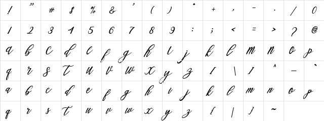 Steady Regular  glyph index