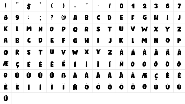 Bumper Sticker DEMO Regular  glyph index