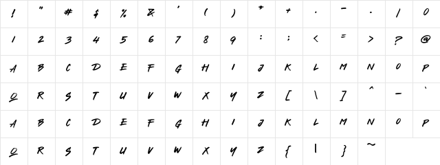 TEGAS Regular  glyph index