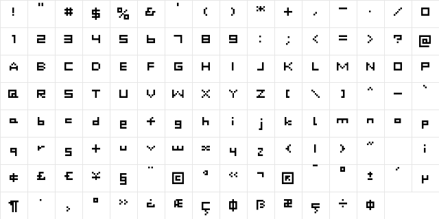 DustDot Regular  glyph index