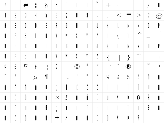 Expel Wide Normal  glyph index