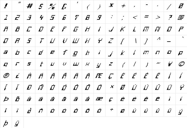 FZ DIGITAL 6 ITALIC Normal  glyph index