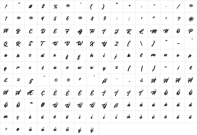 Knight Brush Demo Regular  glyph index