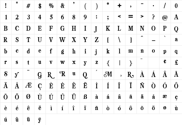 Booster Regular  glyph index