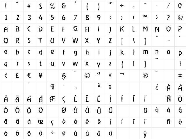 OnStageRandom Regular  glyph index