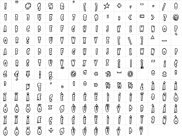 StartlingFontOpen Regular  glyph index