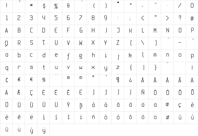 MonoReg Regular  glyph index