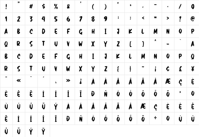 Real Brush Regular  glyph index