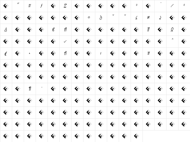 CallNineS-ItalicExp Regular  glyph index