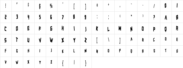 Zero Gravity Regular  glyph index