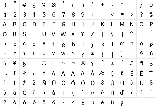 Dynamo RE Regular  glyph index
