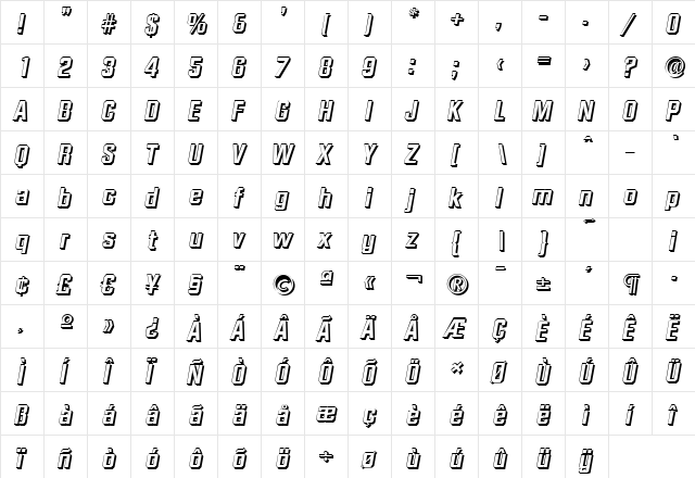 SeanBeckerShadow BoldItalic  glyph index