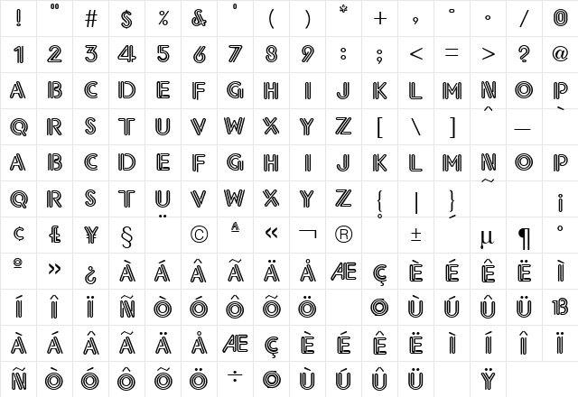Elektrik Regular  glyph index