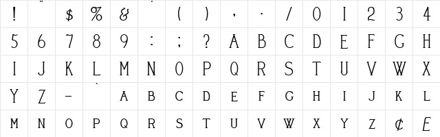 Cleaver's_Juvenia Normal  glyph index