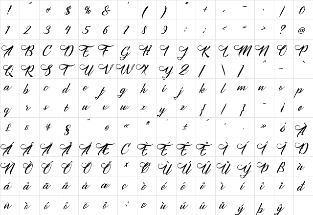 SanyCimahen Regular  glyph index