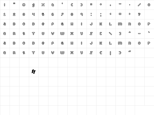 Puffy Dreamland Regular  glyph index