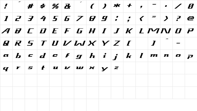 Sneakout Regular  glyph index