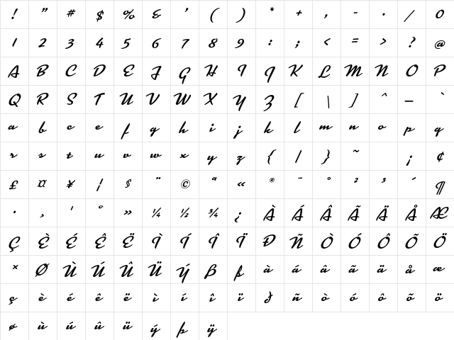 Kinescope Regular  glyph index