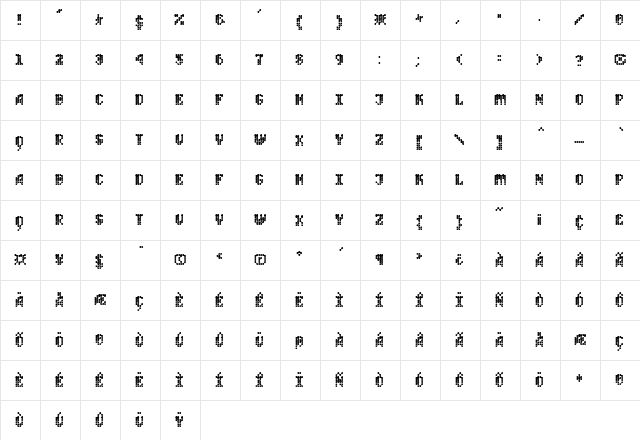 Quad Regular  glyph index