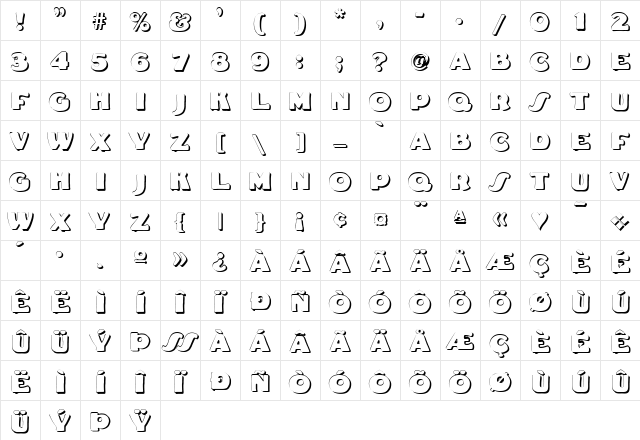 Fat Freddie Shadow Regular  glyph index