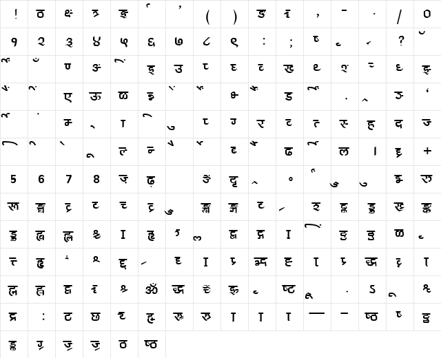 AkrutiDevVijay Bold  glyph index