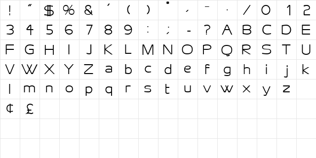 AeroDisplaySSK Bold  glyph index