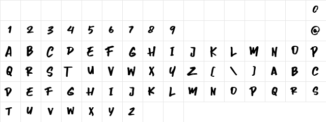 Greathunt Regular  glyph index