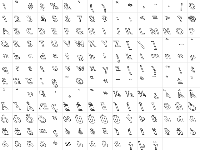 Hussar Simple ExtGhoOpObl3  glyph index