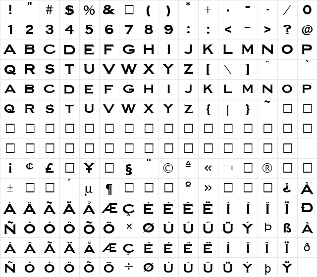 FZ ROMAN 14 Light  glyph index