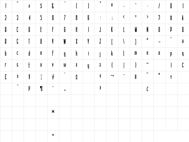 Lockdown Regular  glyph index