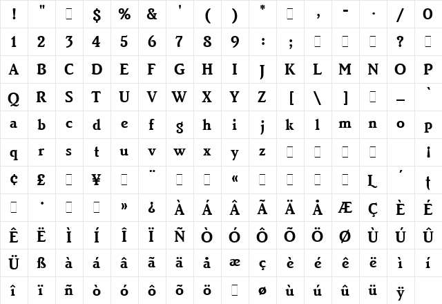 Brighton Bold  glyph index