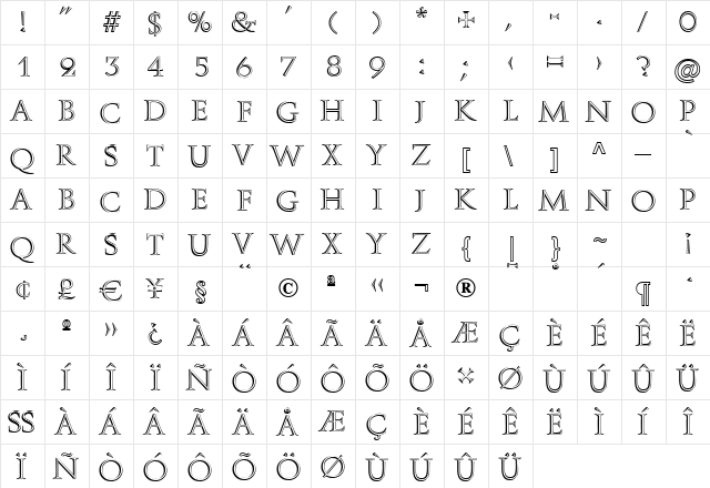 A850-Deco Regular  glyph index