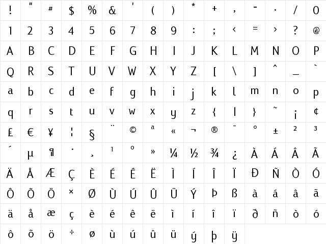 Fargo Lt DaMa Regular  glyph index