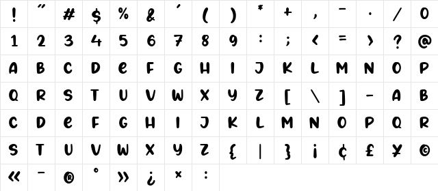 Angels Cookie Regular  glyph index