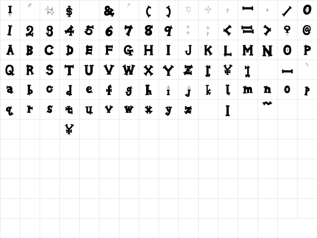 Oshare Black Regular  glyph index