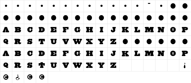Fatslab Regular  glyph index