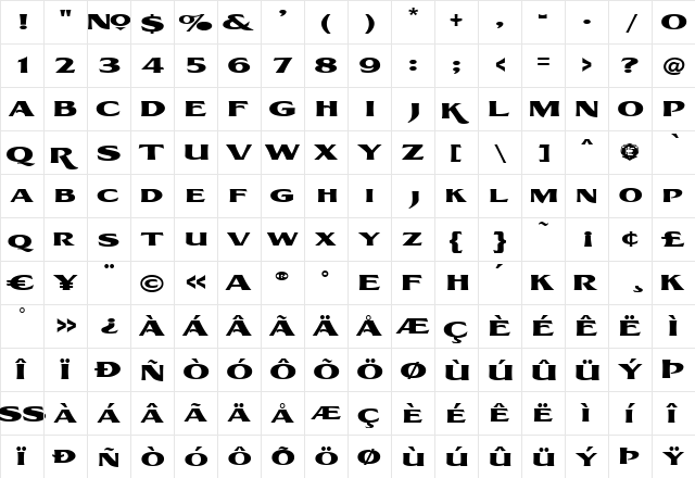 LHF Brewer's Bold Regular  glyph index