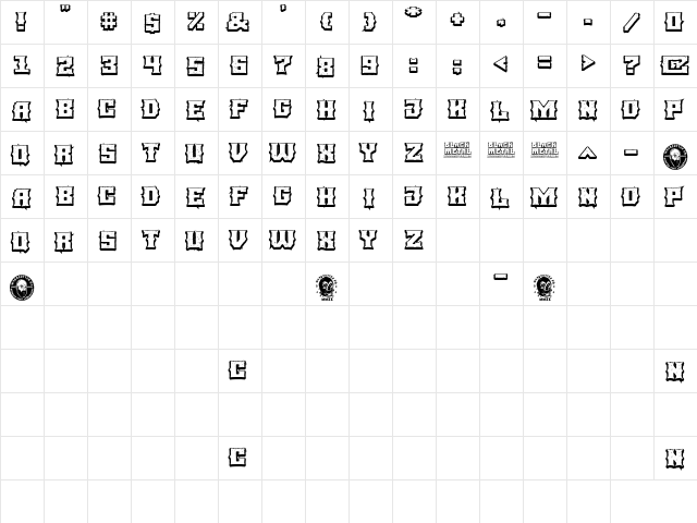 BLACK METAL Regular  glyph index