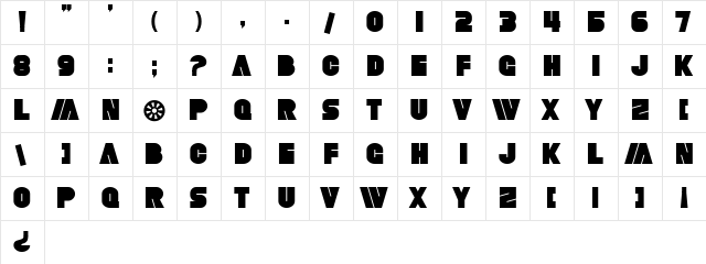 SF Fortune Wheel Bold  glyph index