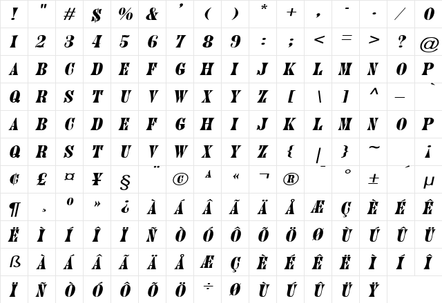 June Wide Italic  glyph index